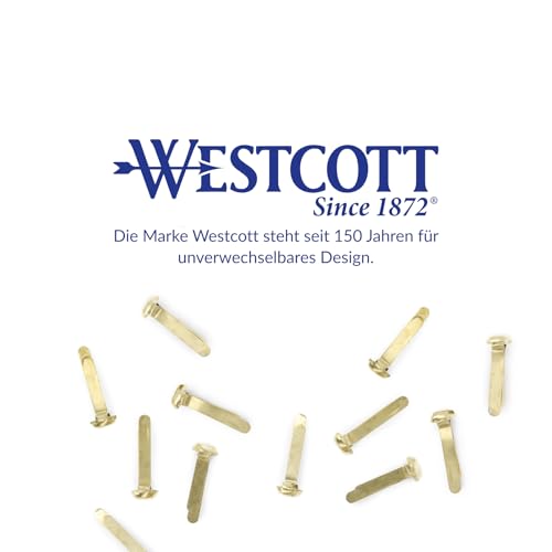 Westcott Musterbeutelklammern 100 Stück | Vorteilspack Messing Musterklammern 13mm mit Rundkopf | Rundkopfklammern für Büro und DIY | E-10592 00