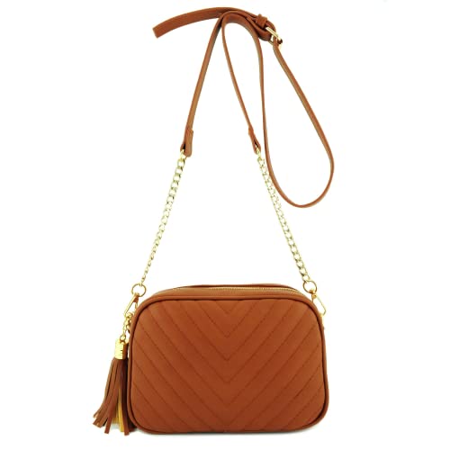 Image of Simple Shoulder Crossbody Bag With Metal Chain Strap And Tassel Top Zipper