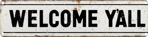 MAWXTG Metal Tin Sign, Southern Warm Style, Welcome Y All Theme, Hospitality Plaque, Wall Decor for Porch Farmhouse Living Room Friendly Home Gift 4x16 Inch