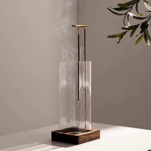 Sunolga Incense Holder With Removable Glass Ash Catcher Mess, Brass Incense Burner Holder With Walnut Base For Home And Office, Incense-Stick Holder For Zen, Yoga, Spa, Meditation, And Home Decor #TOP5