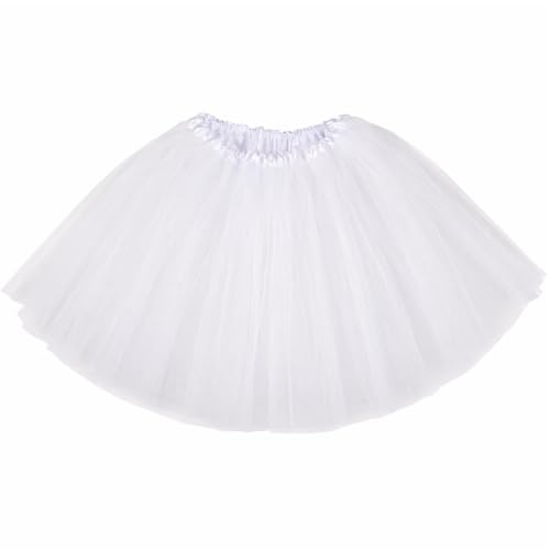 iHUFeather Tutu Skirts for Women 5 Layers Halloween Costume Cosplay Running Party Tulle Dance Skirt(White)