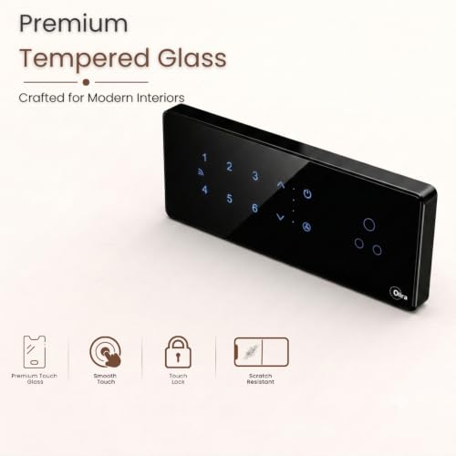 Image of Olira Smart Touch Switch, 6 Light Load with Fan Speed Control, Black | Wi-Fi Enabled, Master Switch, 6A Socket, Fan Load Control, Glass Finish Panel