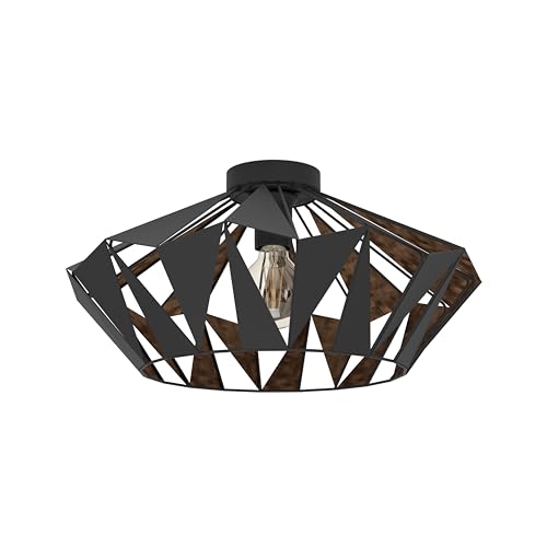Eglo Luminaire plafonnier Carlton 6, lustre au style vintage, industriel et rétro en acier noir et...