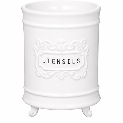 Mud Pie Circa Utensil Ceramic Holder, 6.5"x5" dia, Utensils