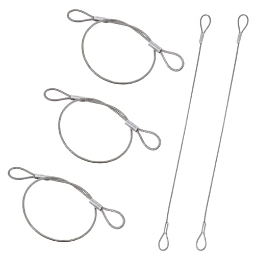 5 Pack Stainless Steel Cable with Loops, 2mm 12 inch Security Cable Wire Ropes with Carabiner Lock, Short Wire Ropes Lanyard Lock Security Chain, Luggage Lock Wires Rope for DJ Stage Light Luggage