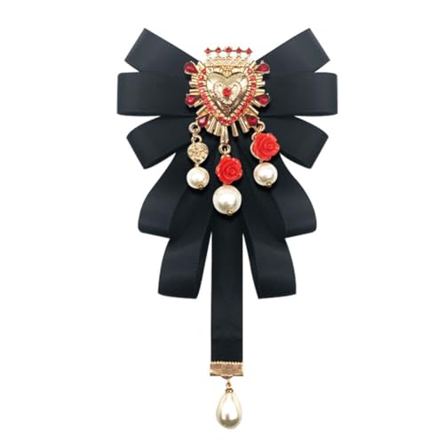 Image of Retro Court style Crystal Ribbon Bow Tie Brooch Pins for Women Girls Victorian Cameo Bow Brooch Pre-Tied Bowknot Corsage Collar accessory