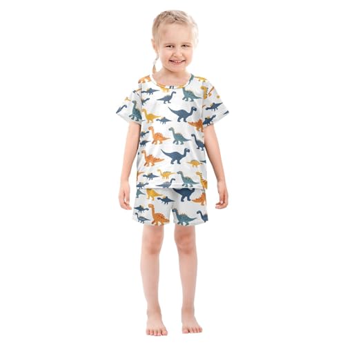 ALAZA Dinosaur Animal White Pajamas Short Sleeve 2 Piece Sleepwear Top and Bottom Pajama Set Unisex3