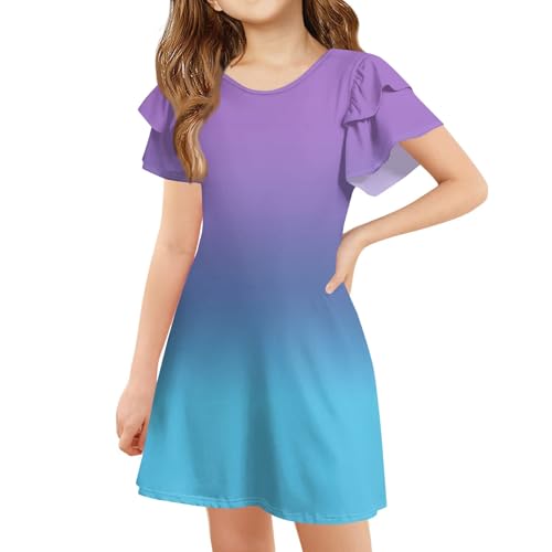 Girls Ruffle Sleeve Casual Dress Soft Party Sundress, Ages 4-14