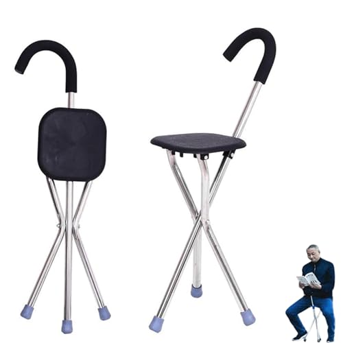 折りたたみ式自立杖ステッキチェア、椅子付きステンレス製ステッキ 軽量 多機能 安定性 耐衝?性 収納が便利 2in1手提げ杖椅子 折りたたみ 滑り止め三角杖ステッキ ドイツ製ステッキチェア ポータブル杖椅子 福祉 父の日 母の日 敬老の日 (ブラック)