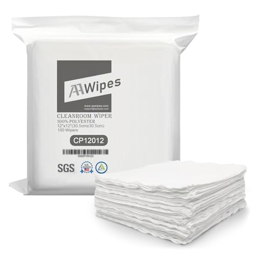 AAwipes Cleanroom Wipers 12"x12" (150 Pcs, 100% Polyester, 120GSM) Double Knit 100% Lint Free Cloths with Ultra-soft, Laser Sealed Edge Ultra-Soft Wipers CP12012