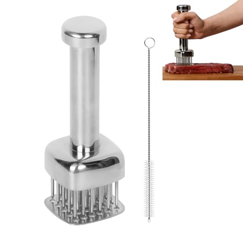 Meat Tenderizer Tool, with 28 Needles & Retractable Safety Guard, 304 Stainless Steel Meat Tenderizer, for Tenderizing Beef, Turkey, Chicken, Steak, Dishwasher Safe