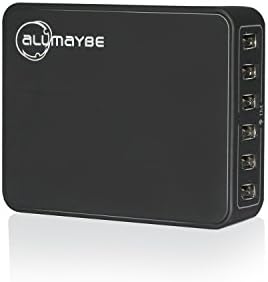 6-Port USB wall Charger, Allmaybe CU6 60W 2.4A Worldwide Travel Wall Charger Adapter Black for iPhones, Moto Nexus Bluetooth Speaker Headset & Power Bank with Power Cable