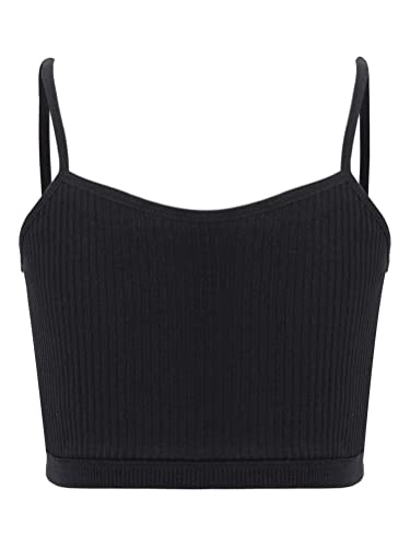 Aislor Reggiseno Casual per Bambina Tinta Unita Canotta Sportiva da Allenamento Ragazza Canottiera da Ballo Yoga Crop Top Nero 11-12 Anni