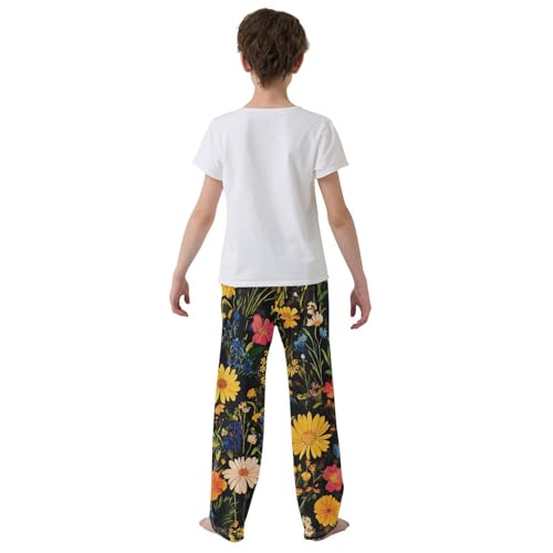 Boys' Pants Colorful Boho Wildflower Pastel Long Bottoms Jogger Pants Elastic Waist Trousers with Pockets S-XL3