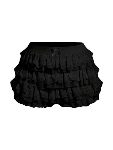 BEAUDRM Women's Y2k Ruffle Shorts Lace Lolita Bloomers Elastic
