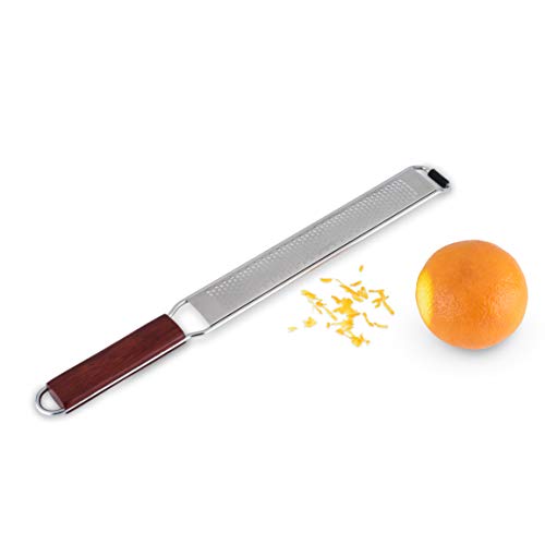 Viski Citrus and Cheese Grater, Stainless Steel Rasp Grater Zester with Acacia Wood Handle for Lemons, Oranges, Nutmeg & Cheese, Elegant Kitchenware for Cocktails, Cooking, & Bartender Gifts, Set of 1