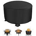Round Fire Pit Cover Outdoor Protective Fire Bowl Cover with Storage Bag, Waterproof Patio Firepits Cover for Gas Fire Pit Accessories, 32 Inch, Black