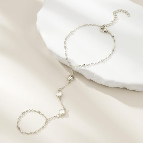 Image of Long tiantian Hand Chain Bracelet Gold Link Finger Ring Slave Bracelet