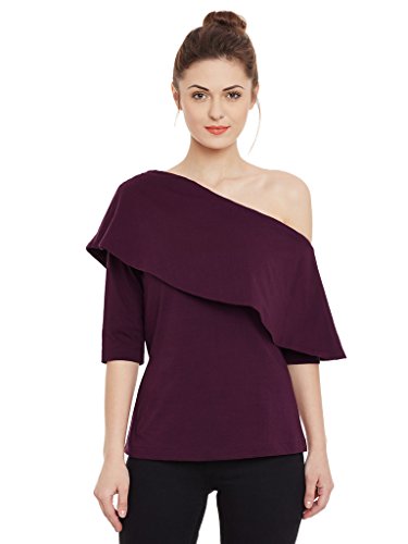 Image of Miss Chase Women's Black One Shoulder Half Sleeved Solid Layered Top