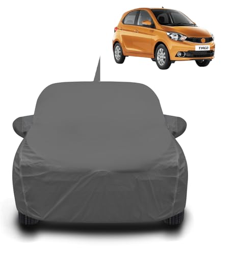 Image of Auto Hub Waterproof Car Cover Compatible with Tata Tiago with Back Antenna & Mirror Pocket, and Soft Cotton Lining, Tiago Car Cover Waterproof, Grey