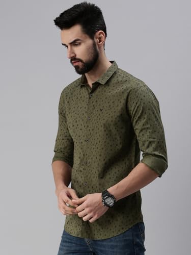 Image of SHOWOFFFF Men Printed Casual Shirt | Mandarin Collar Long Sleeves Cotton Shirt for Mens | Regular Fit Shirt for Men's