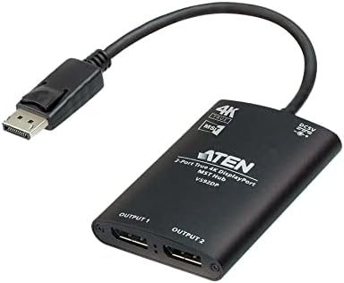 ATEN VS92DP 2-Port True 4K DisplayPort MST Hub - 3840 Ã— 2160 - DisplayPort - USB - Metal, Aluminum