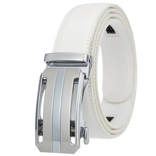 Men's 3.5Cm Wide Leather Belt With Ratchet Buckle For Formal And Casual Wear White 130cm