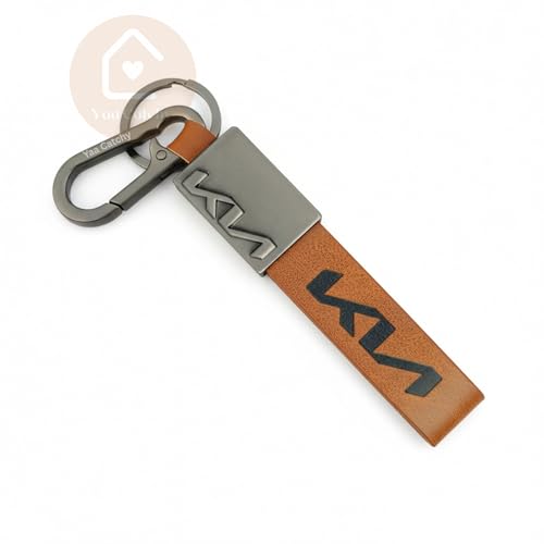 Image of Premium Leather Keychain Metal Hook Compatible with Durable Faux Leather Brown Strap with Heavy-Duty Alloy Clip Stylish Bike & Car Key Holder