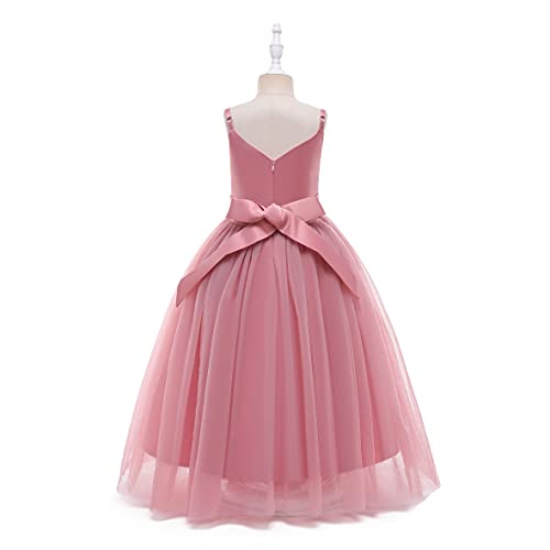 Image of Glamulice Flower Girls Spaghetti Strap Tulle Dress Long A Line Wedding Pageant Dresses Princess Birthday Party Ball Gown