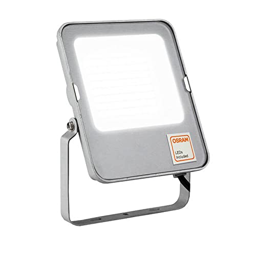 FactorLED Projecteur Extérieur 50W Osram LED chip, Floodlight IP65, Blanc Neutre 4000K, Éclairage Professionnel, No Flicker, couleur Grise [A++]