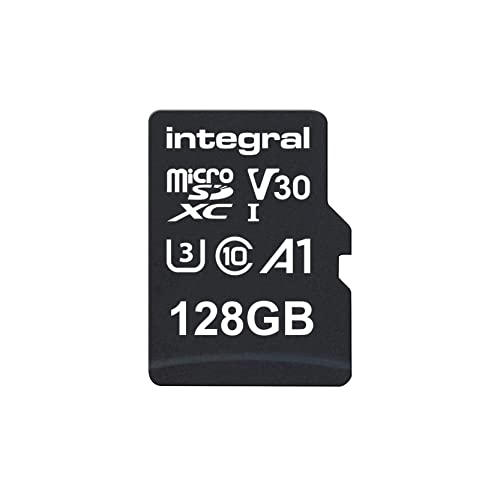 Integral 128GB microSD Card Haute Vitesse Carte Mémoire Vidéo 4K – Jusqu'à 100MB/s en lecture et 50MB/s en écriture, UHS-I, U3, Classe 10, A1 app performance - smartphones, tablettes, drones