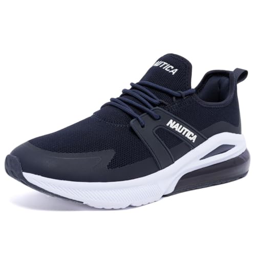 Image of Nautica Men’s Athletic Running Shoes – Lightweight Breathable Mesh Sneakers with Cushioned Air Sole, Lace-Up Comfort Sport Trainers for Gym, Walking, and Everyday Wear-Arata-Navy White Size-11