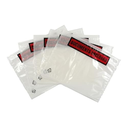 SEB Enterprises 10 x A5 Printed Document Wallets (225 x 165mm) Waterproof A5 Plastic Wallets Printed with Documents Enclosed for Invoices Labels Delivery Notes and Packing Lists