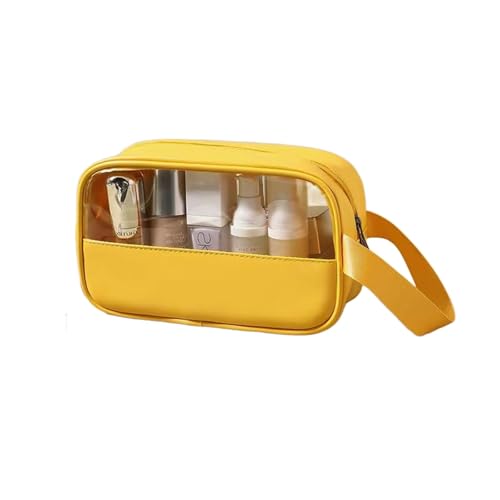 XTTIUN Toiletry Bag for Women Clear PVC & PU Splicing Waterproof Makeup Cosmetic Bag, Portable Travel Organizer for Vacation, Bathroom, Airplane - Yellow