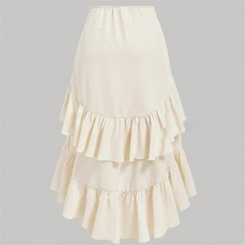 Women Skirts Temperament Vacation Asymmetrical Flounce Drawstring Natural Waist Midi A-Line Skirts for Women4