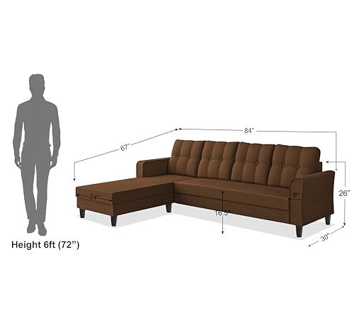 Image of Adorn India Maddox Tufted L Shape 5 Seater Sofa Set LHS (Brown) (3 Year Warranty)