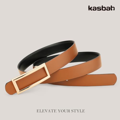 KASBAH Reversible Belts for Women Skinny Leather Belt for Jeans Dresses Waist Thin Belt with Gold Buckle4