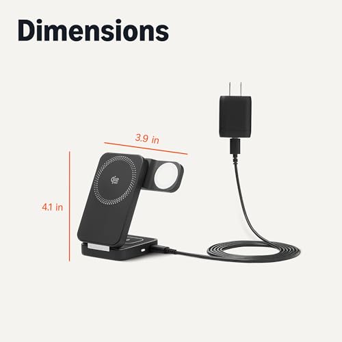 Image of Amazon Basics MagSafe Compatible 25W Fast Charging Qi2.2 Certified 3-in-1 Wireless Charging Station, Foldable Stand for iPhone 17 /16 /15 /14 /13 /12, Apple Watch, AirPods, with 45W Adapter, Black