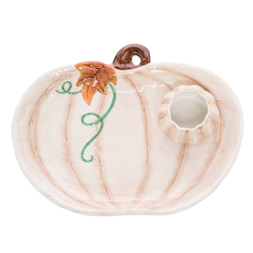 Transpac Dolomite 14" Off-White Harvest Pumpkin Shaped Chip and Dip