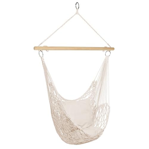 IDMarket - Fauteuil Suspendu bohème 2 Coussins écru Design macramé
