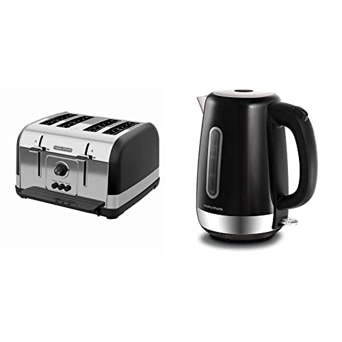 Image of Morphy Richards Venture Black 4 Slice Toaster - Defrost Setting - High Lift Feature - 240131 & Equip Black Jug Kettle - 1.7L - Rapid Boil - Limescale Filter - 102783