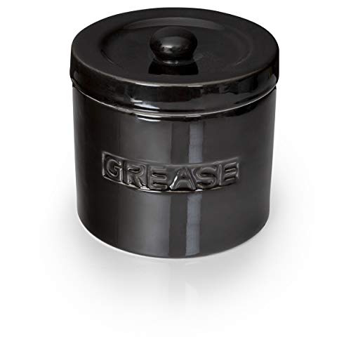 Bacon Grease Oil Container Storage Can Keeper W/Stainless Strainer Paleo Keto Pour Spout Ceramic Porcelain Stoneware Fat Separator Filter Black #TOP2