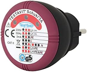 Testavit Schuki 3A Steckdosenprüfgerät (Glimmlampen Anzeige, 230 V, Schutzart IP 40, sichere Überprüfung, Spannungsversorgung über Testgerät), Rot/Schwarz