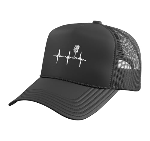 Podcasting Mic & Heartbeat Trucker Hat, Black