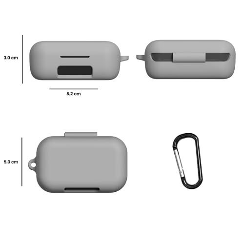 Image of Sounce Soft Silicone Case for Boult Audio AirBass PowerBuds - Shock-Absorbing Earbud Cover with Carabiner, Front LED Visibility, Dustproof & Scratch-Resistant Design - Grey