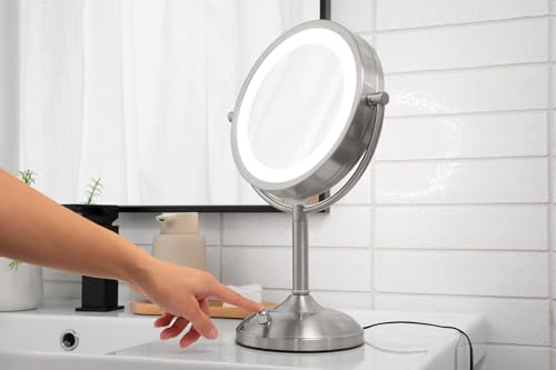 Espejo de maquillaje con luz LED y aumento 10X redondo miniatura 5