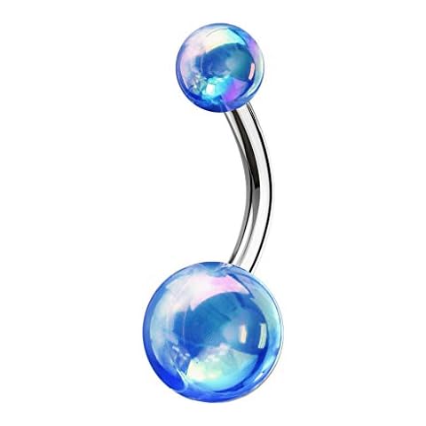 beyoutifulthings Belly Button Piercing Metallic Balls Navel Piercing Surgical Steel Banana Bell Acrylic Silver Purple Blue Pink White Rainbow Bar 1.6/10 mm metallic Cover
