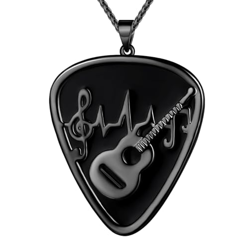 SEIHOP KP0157 Collier médiator de guitare avec pendentif en forme de note de musique argenté/or 18 carats/noir plaqué pistolet pour homme et femme, 35.56...