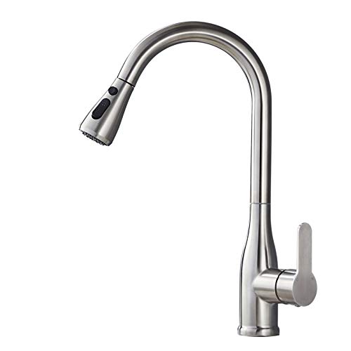 OUGOO Pull Out Kitchen Faucet,Single Level Stainless Steel Kitchen Sink Faucets with Pull Down Sprayer, Brushed