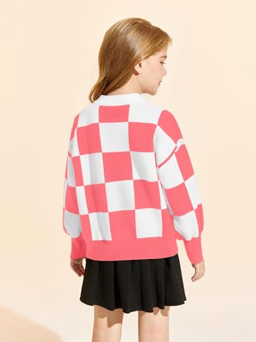 Image of Girls Sweaters Kids Fashion Plaid Mock Neck Pullover Sweater Tops 5-14 Years